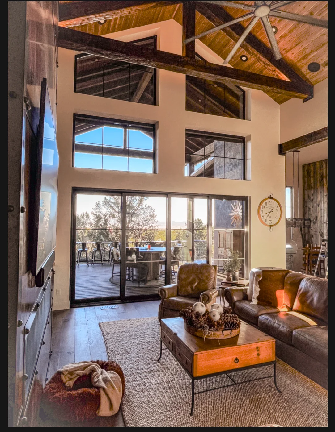Interior at Talking Rock framed by tall glazed openings
